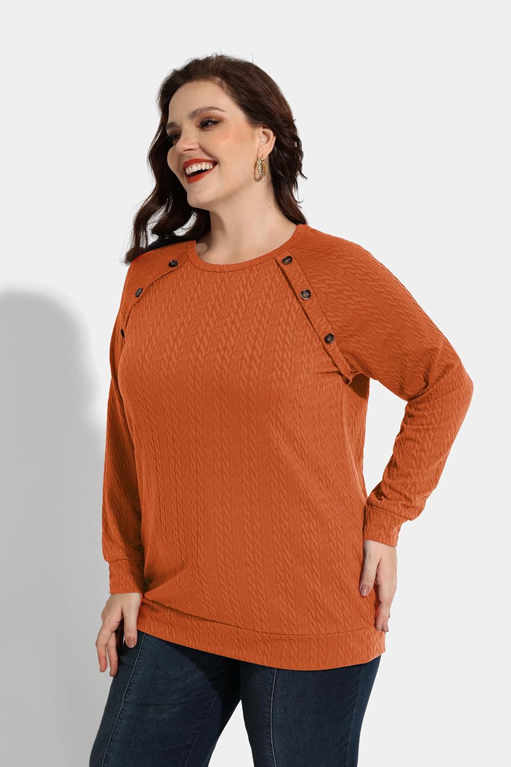 RITERA Plus Size Tops for Women Long Sleeve Casual Pullover Button Shirts Crewneck Fashion Basic Fall Winter Top XL-5XL - Image 3