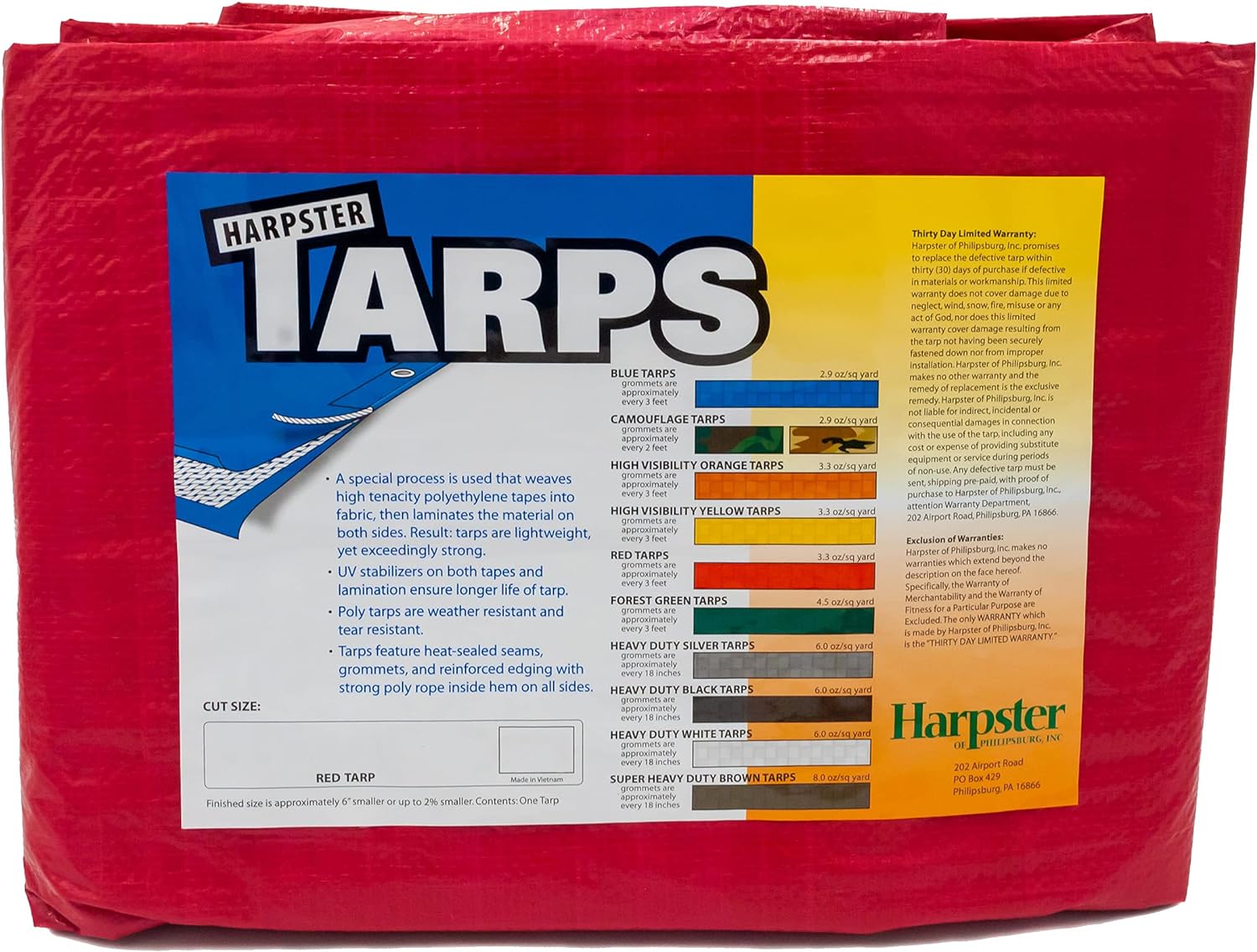 Lona roja de alta visibilidad de 8 pies x 10 pies, 3.3 onzas.