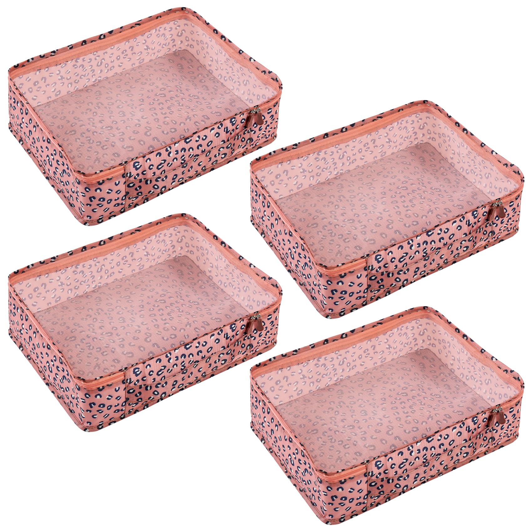 Nagoyuki 4 cubi grandi da imballaggio, 40 x 30 x 12 cm, organizer per valigie, espandibili e comprimibili, per valigie, bagagli, pratico aiutante (stampa leopardata)