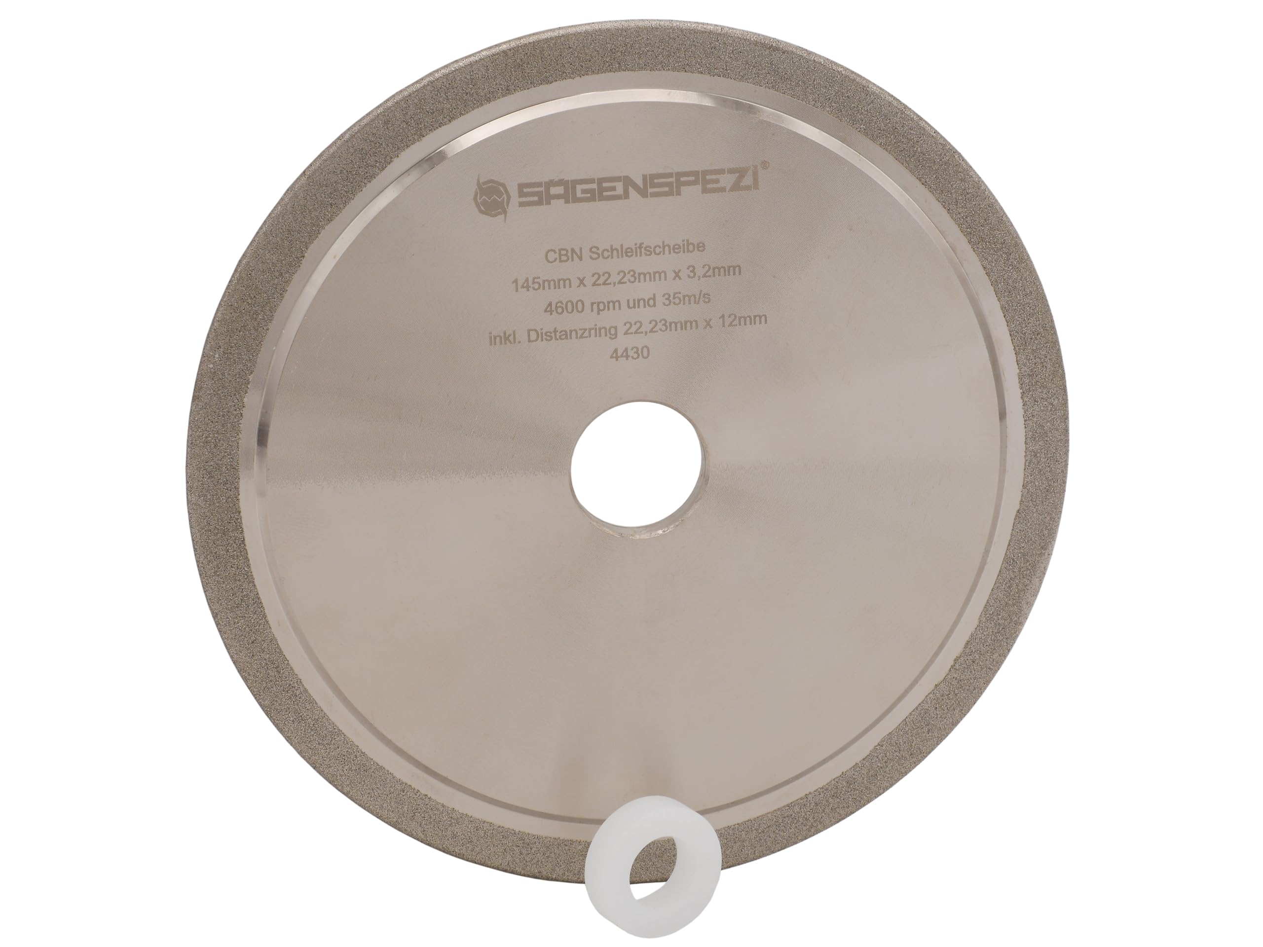 SÄGENSPEZI CBN-Mola diamantata 145 × 22,23 × 3,2 mm – Mola professionale per affilatura per catene standard e in metallo duro, legata galvanicamente, umido/secco, incl. adattatore 12 mm