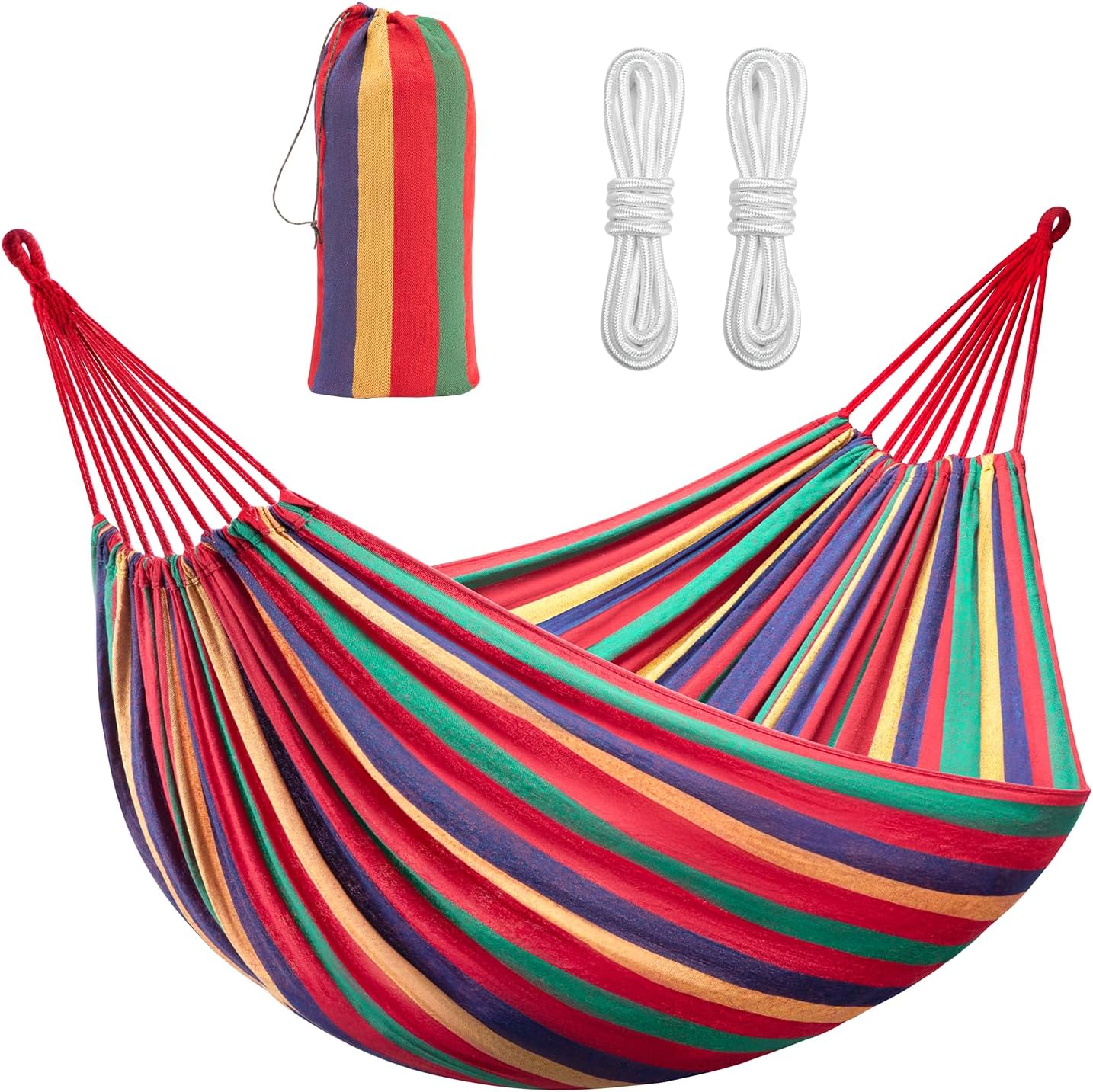 Hammock Garden Camping Swing Portable 2 Person Outdoor 190 x 150 cm Beach Travel sleeping Canvas 150kg Load Capacity (Red)