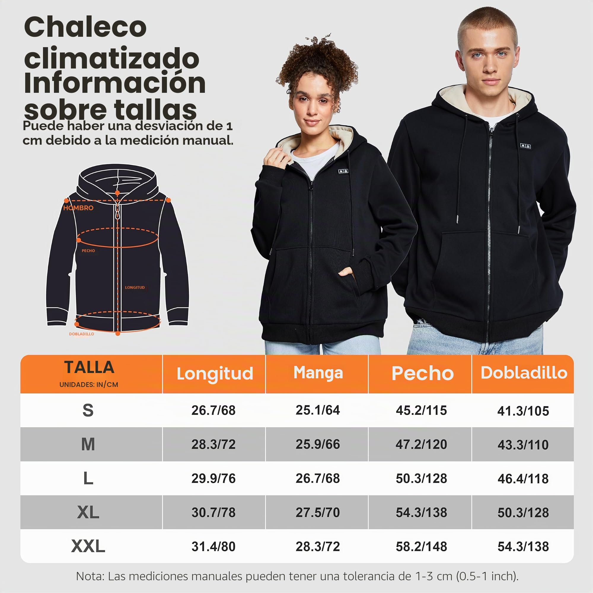 seenlast Chaqueta Calefactable Hombre Mujer, Sudadera Calefactable con Capucha para Hombre Mujer con Batería de 10000 mAh, Ropa Cazadora Abrigo Calefactable con 6 Zonas, 3 Temperaturas Lavable