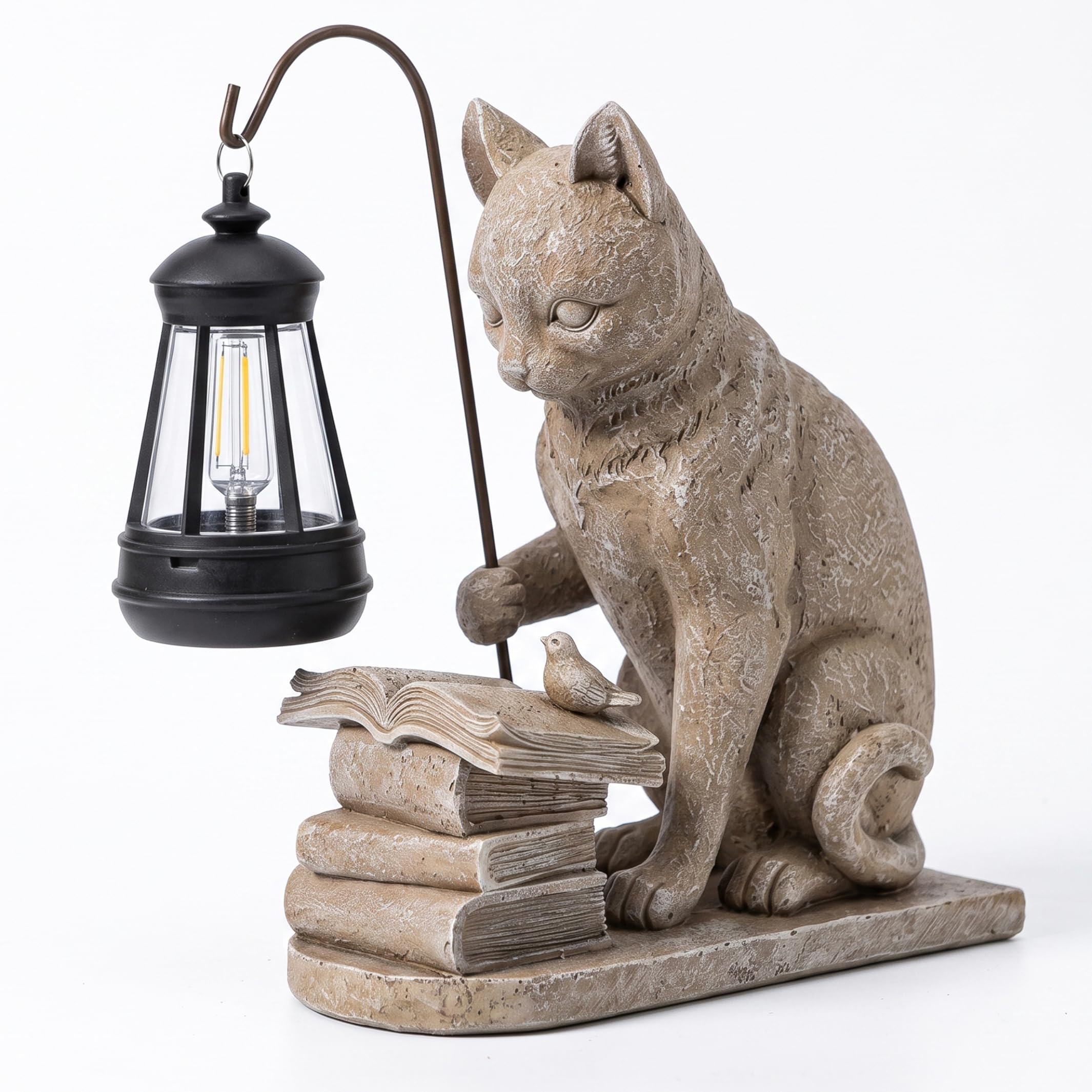 Ameble Solar Cat Garden Statue Solar Garden Statues - Resin Cat Figurine With Lantern For Outdoor Patio Lawn Decor Gray Statue, Statues, Decor, Gard