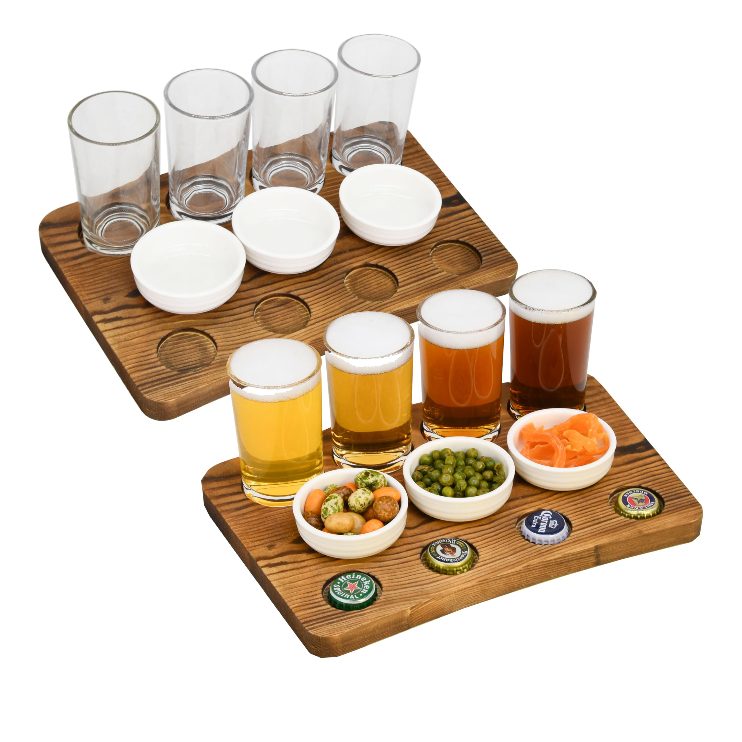 Lot de 2 plateaux en bois avec verres et accords alimentaires, plateau de service rustique, planche à charcuterie et fromage, plateau de fête, décor rustique