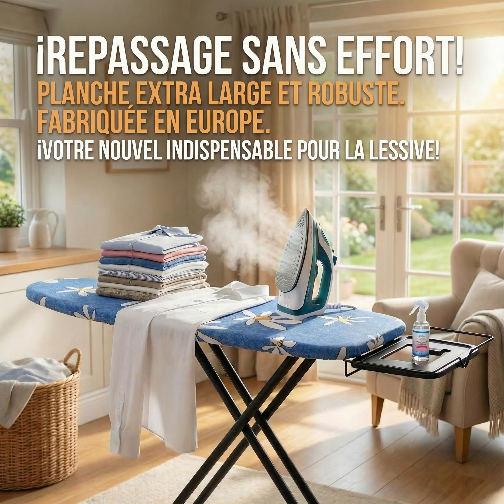 Table à Repasser Grande Pliable Solide Planche Repasser XXL Centrale Vapeur - 130x47cm Surface de Repassage - Fabriqué en EU