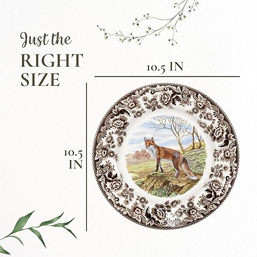 Miniatura 7 de Spode Woodland American Wildlife - Plato llano de zorro rojo – Ilustración de animales llamativos, elegancia rústica para comidas navideñas, loza