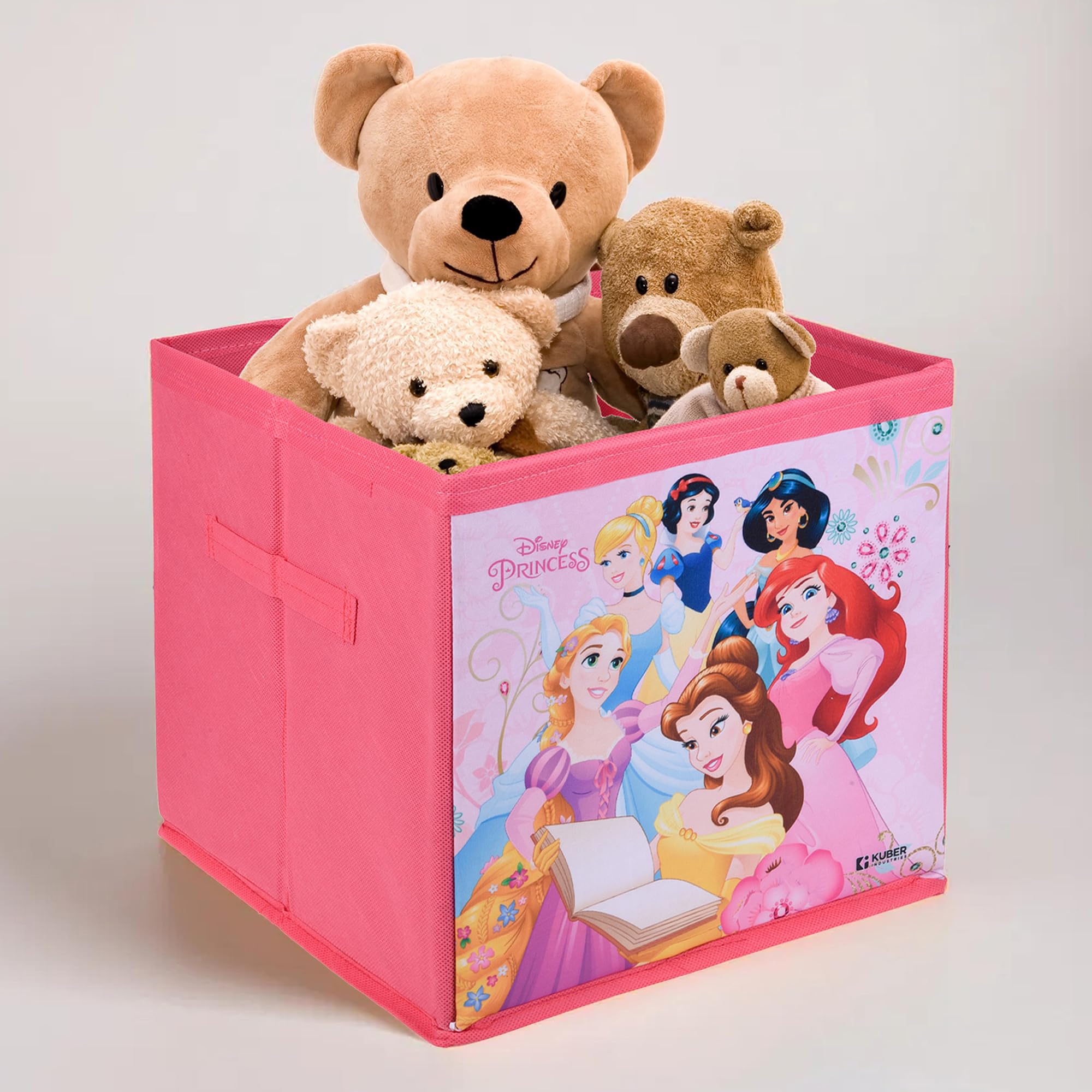 Kuber Industries Storage Box | Wardrobe Organizer for Clothes-Books-Toys | Square Toy Storage Box | Drawer Organizer Box with Handle | Stationary Organizer | Disney Princess | Pink