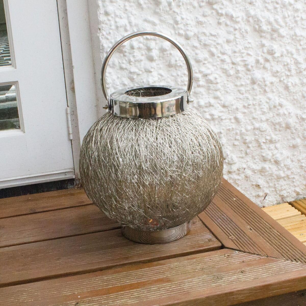 Sphere Metal Handle Wire Mesh Candle Lamp
