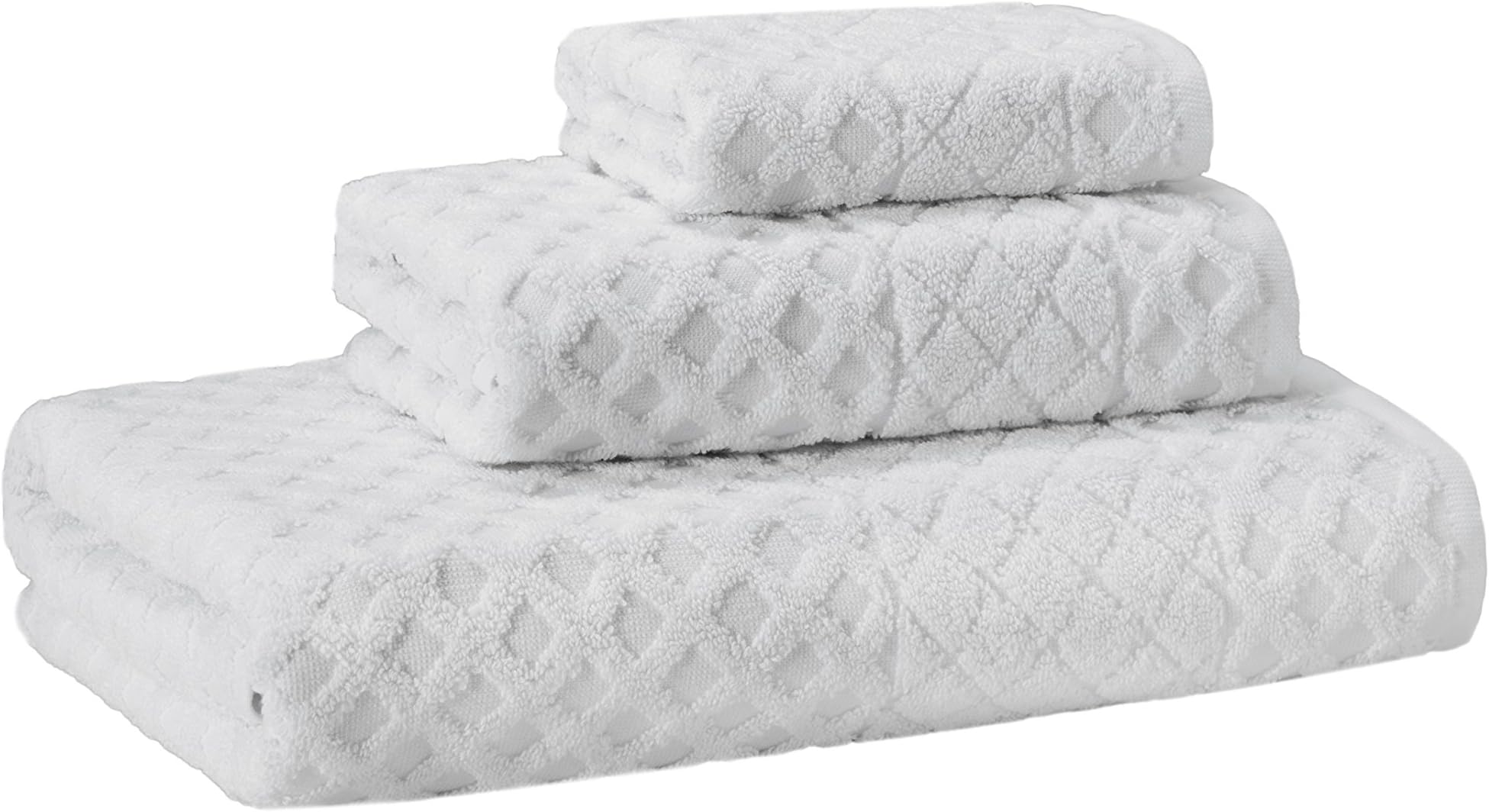 Enchante Home 3 Piece Luxury Jacquard 100% Turkish Cotton Towel Set, Glossy, White