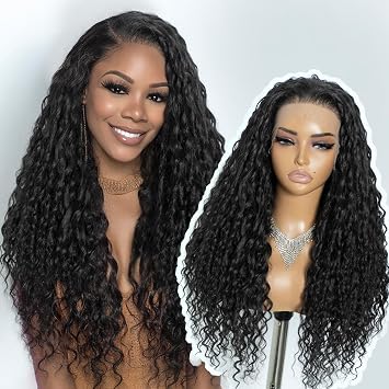 Joedir 26" Long Curly Lace Frontal Wig 13x6 Glueless HD Wigs Pre Plucked Natural Hairline Loose Deep Wave High Temperature Synthetic Wigs For WomenDark Brown Color/Dark Chocolate
