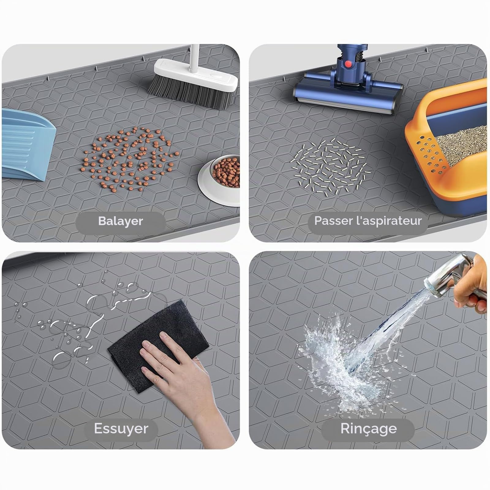 Grand Tapis de Litière pour Chat, 86x56cm (34" X 22") en Silicone pour Bac à Litière, Tapis Imperméable avec Bord Surélevé, Protège-Sol Anti-Traces pour Litière de Chat pour Sols Durs, Facile à