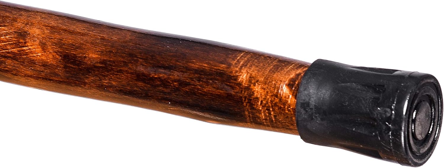 FOREST PILOT Handcrafted Nature Wood Hiking Stick 55 Inches Long - with Hand Strap and Rubber Tip Cover - Transparent Waterproof Painting Coating
