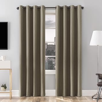 Sun Zero Tyrell Tonal Texture Draft Shield Fleece Insulated Total Blackout Grommet Curtain Panel, 50" x 84", Olive