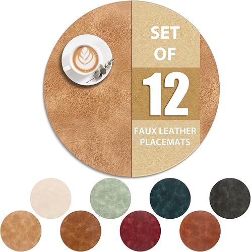 Miniatura 24 de ADRIMER Manteles individuales redondos resistentes al calor, juego de 8 manteles individuales lavables, impermeables, manteles individuales de piel