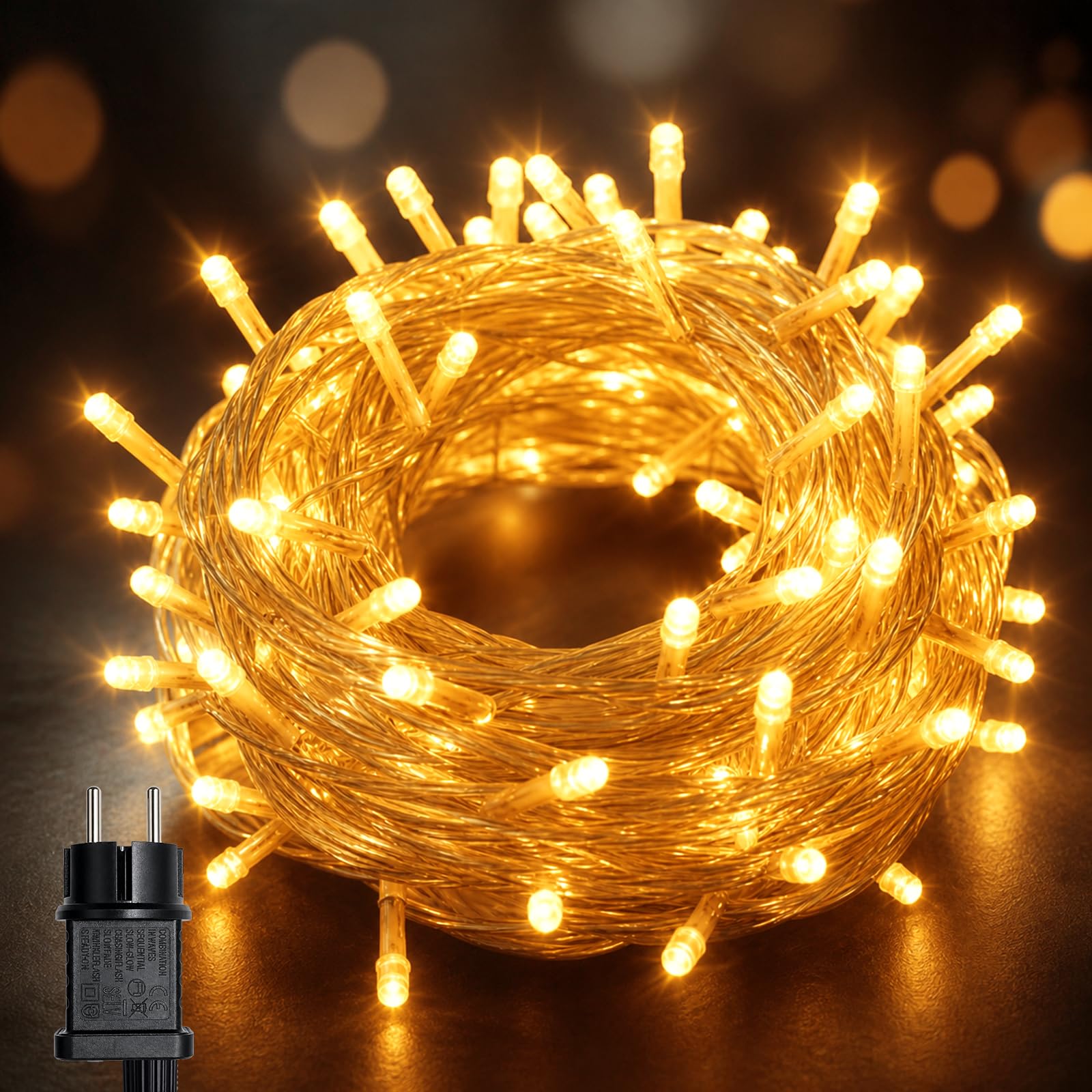 Hoteril Catena Luminosa Esterno con Spina, 8+2M 80 LED Luci Natale | Led da Esterno 8 Modalità Impermeabile con Timer, Lucine da Esterno Giardino per Natale, Festa, Terrazza, Balcone, Soggiorno