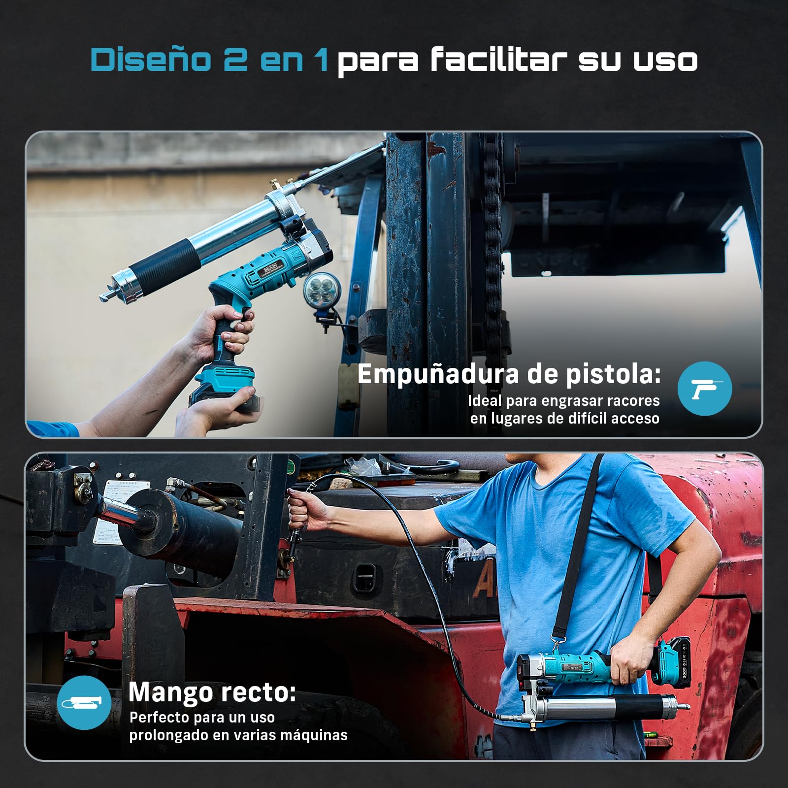 Seesii Innovadora Engrasadora Bateria 2 en 1: Kit de Pistola Engrasadora de 5,3 oz/min 12000 PSI de Alta Eficiencia con 2 * Baterías de 2,0Ah y Cargador, Pistola de Engrasar Fácil de Usar