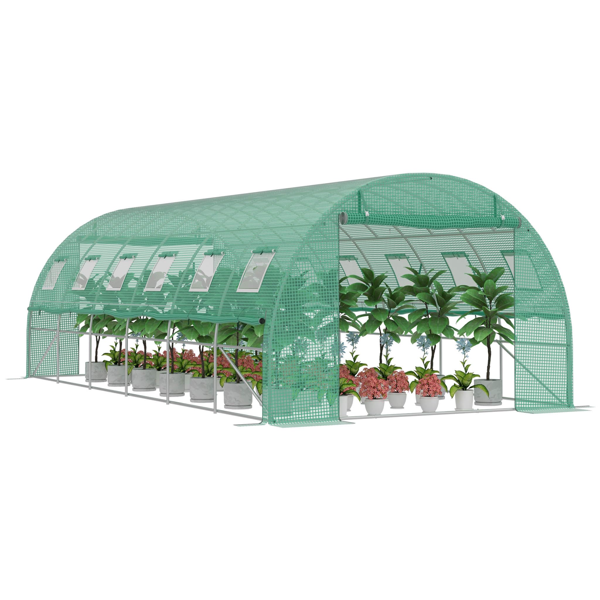 18㎡ Frostschutz HDPE Foliengewächshaus, 3x6x2m Treibhaus mit Stahlrahmen, 12x Insektenschutzgitter Fenster & 2X Rolltor mit Reißverschluss, Begehbares Gartengewächshäuser, Pflanzen Folientunnel