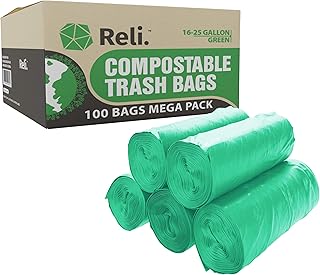 Reli. Compostable 16-25 Gallon Trash Bags | 100 Count Bulk | ASTM D6400 | Green | Eco-Friendly | For Compost