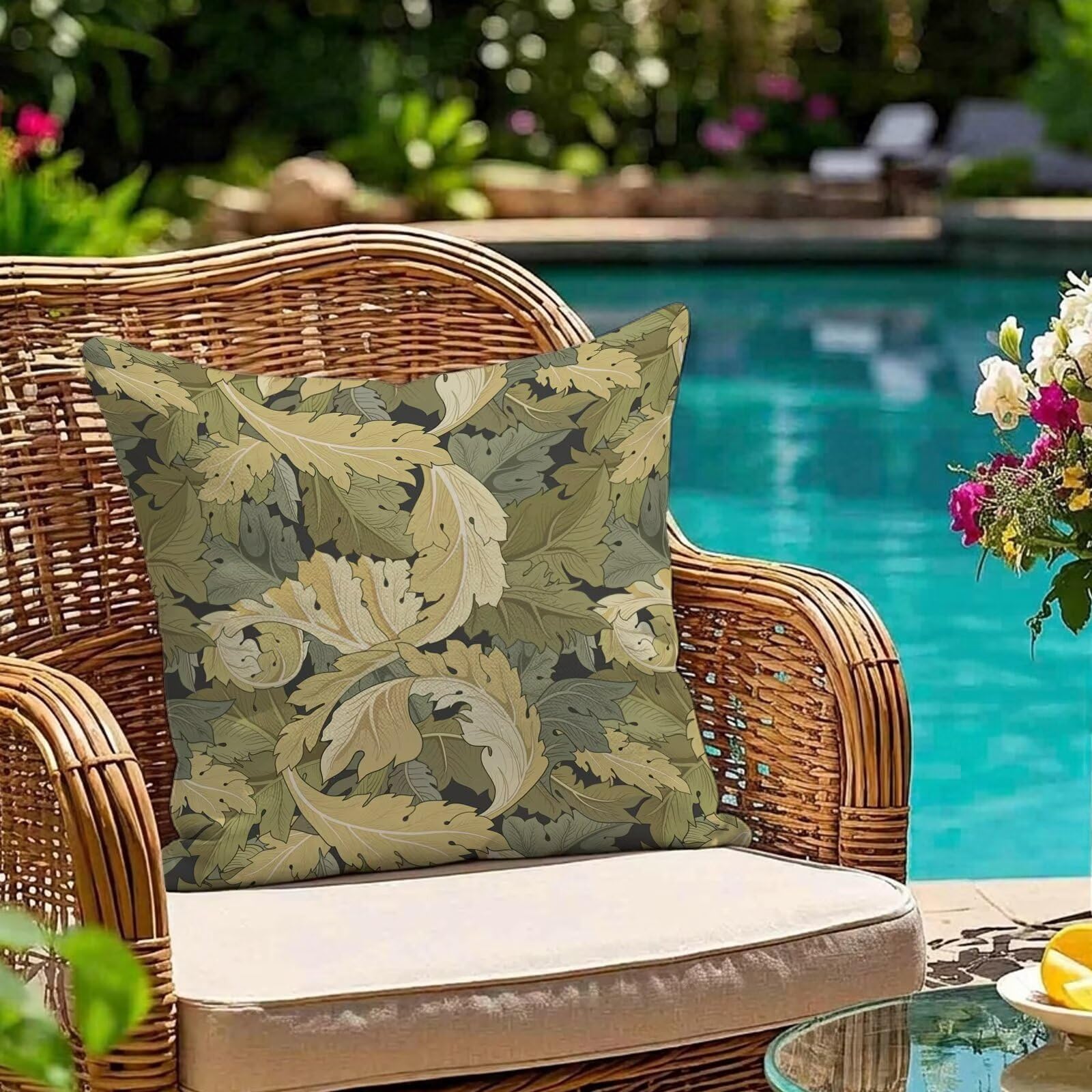 Housse de coussin extérieur pour jardin et balcon grand format motif végétal vert clair