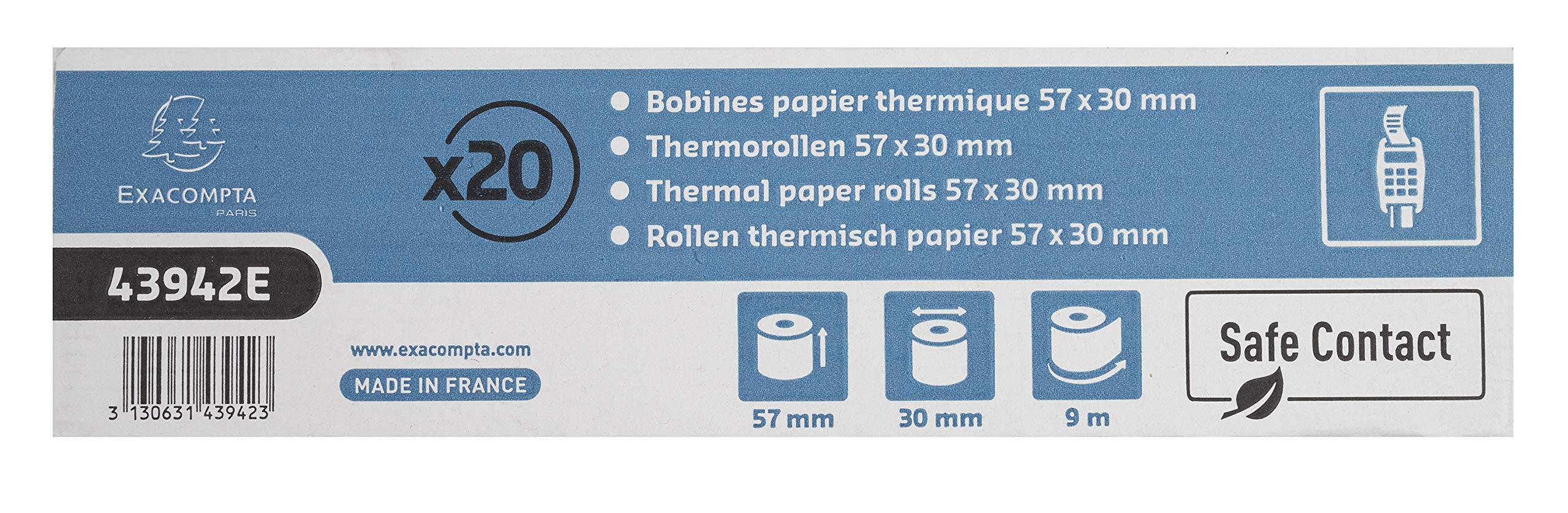 Exacompta Till Roll 43942E 52 Gsm Blue 57 Mm X 30 Mm X 12 Mm X 9 M Pack Of 20