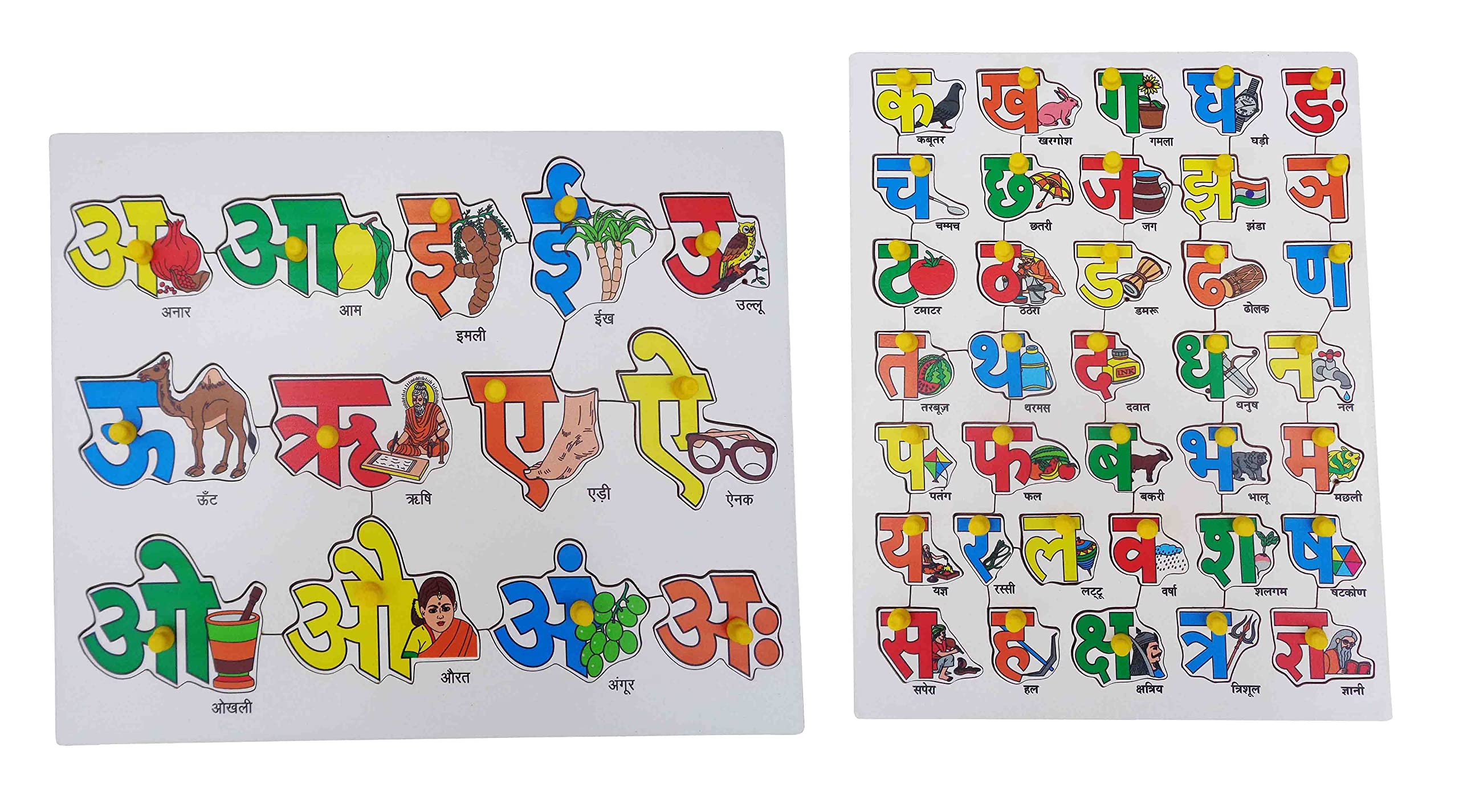 Voolex - Wooden Educational Hindi Alphabet Peg Puzzles for preschoolers - Vowels and Consonants with Objects (B0B7MC95R9) Amazon Price History, Amazon Price Tracker
