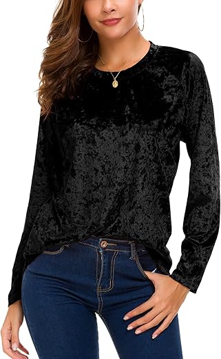 Urban CoCo Women's Vintage Velvet T-Shirt Casual Long Sleeve Top