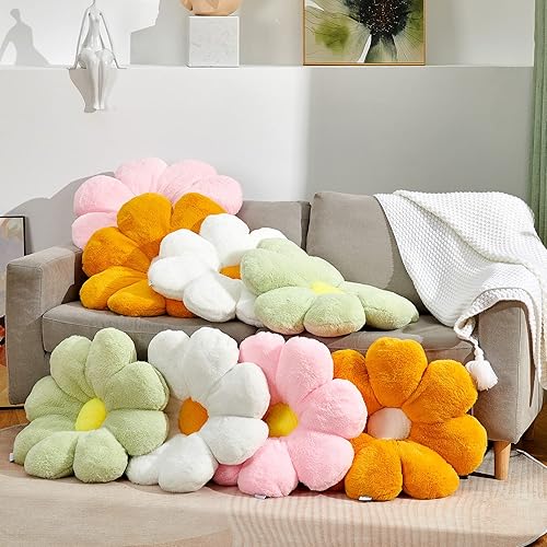 Miniatura 2 de Ailive Almohada de 17.7 pulgadas con forma de margarita blanca para niños, almohada de suelo, almohada decorativa de girasol para niños,