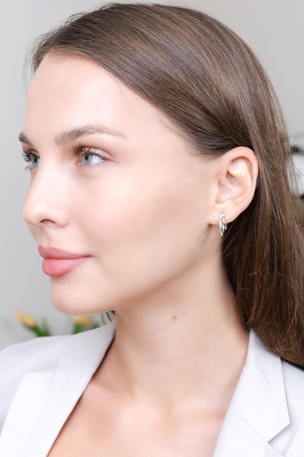 Hoops & Loops 925 Sterling Silver Double Circle Round-Tube Polished Click-Top Hoop Earrings for Women, 15mm