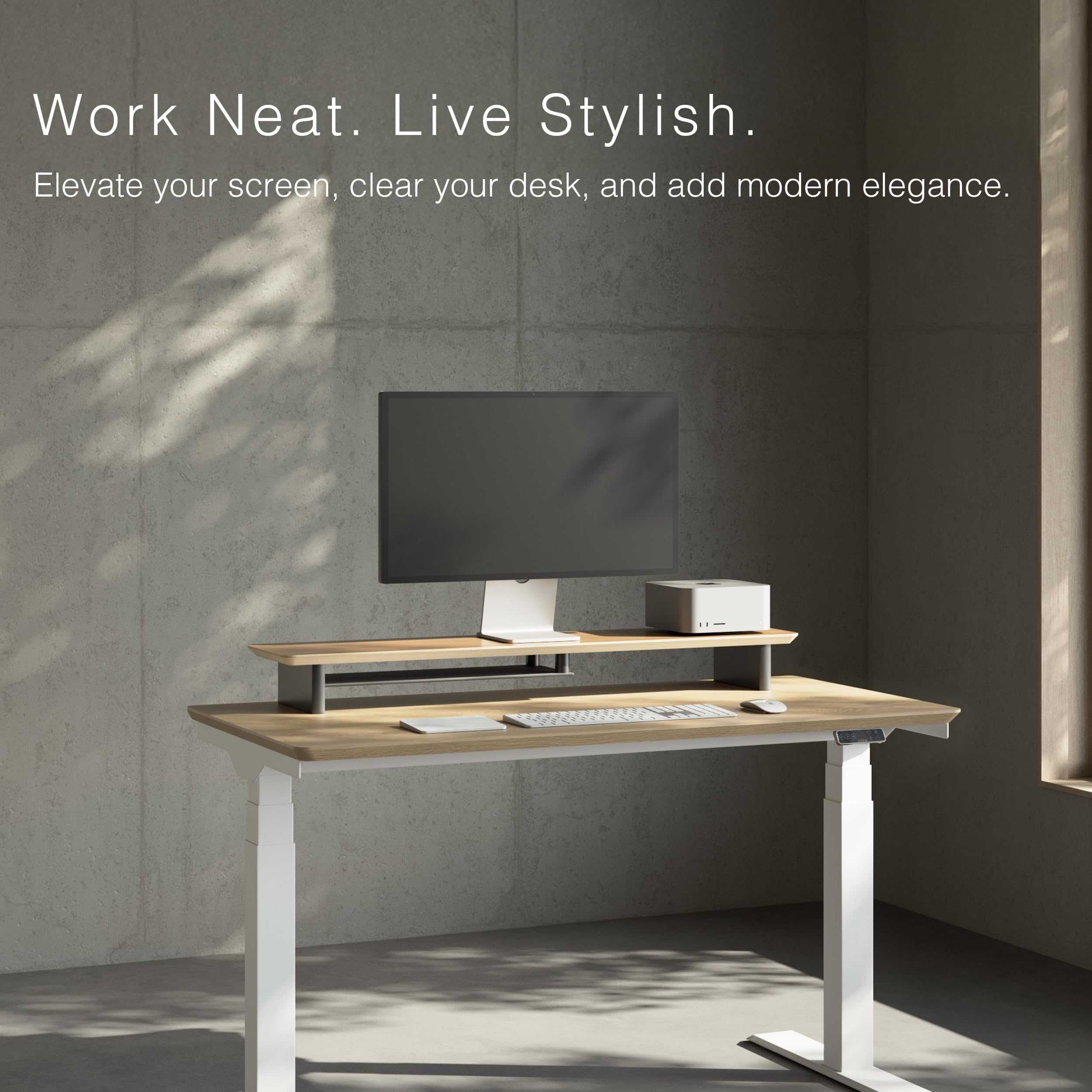 Amazon.com: amesoba White Oak Dual‑Tier Ergonomic Desk Setup