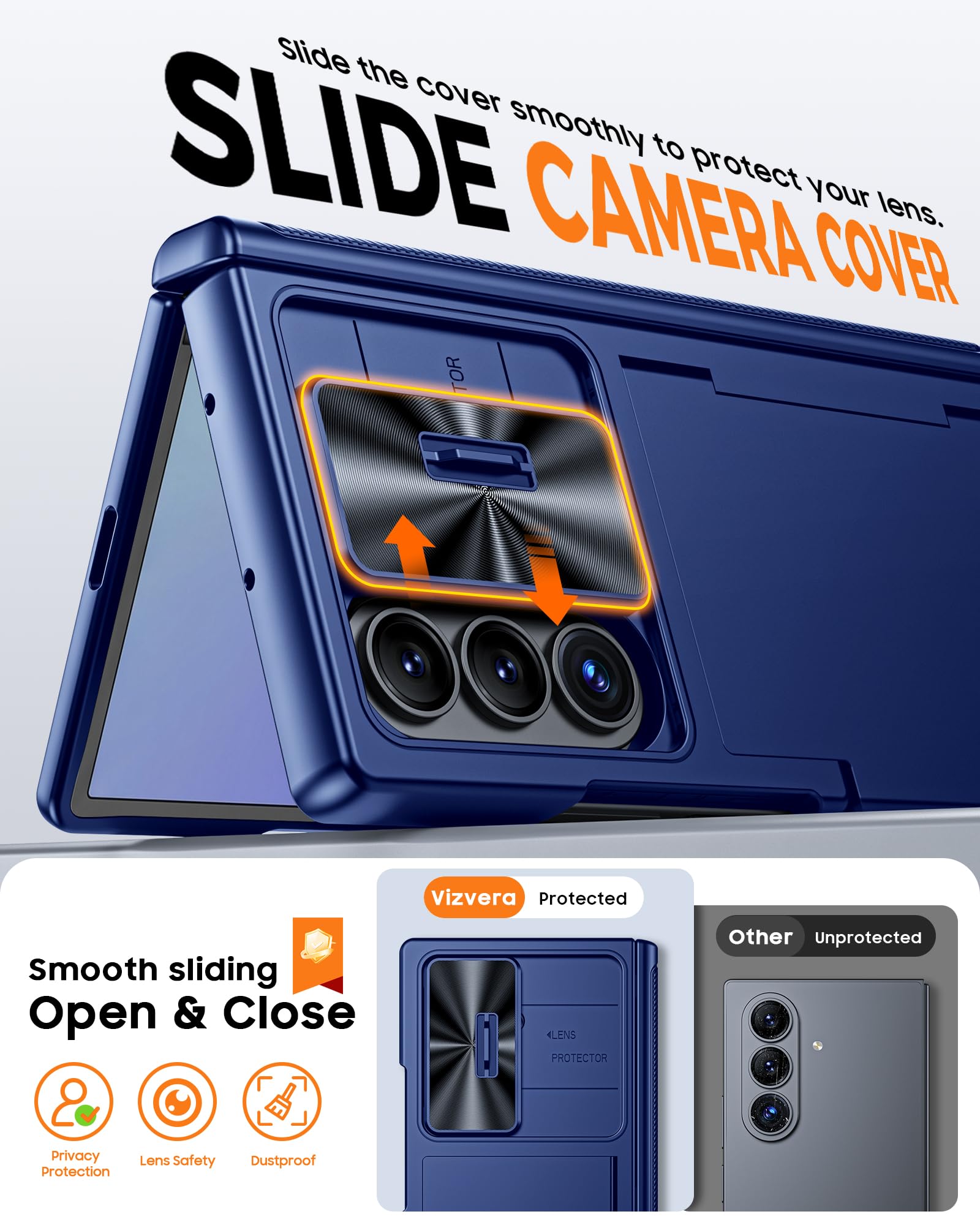 Vizvera Custodia a portafoglio per Samsung Galaxy Z Fold 8 Ultra con copertura per fotocamera scorrevole e pellicola protettiva, blocco RFID, porta carte antiurto, cerniera protettiva per Galaxy Z