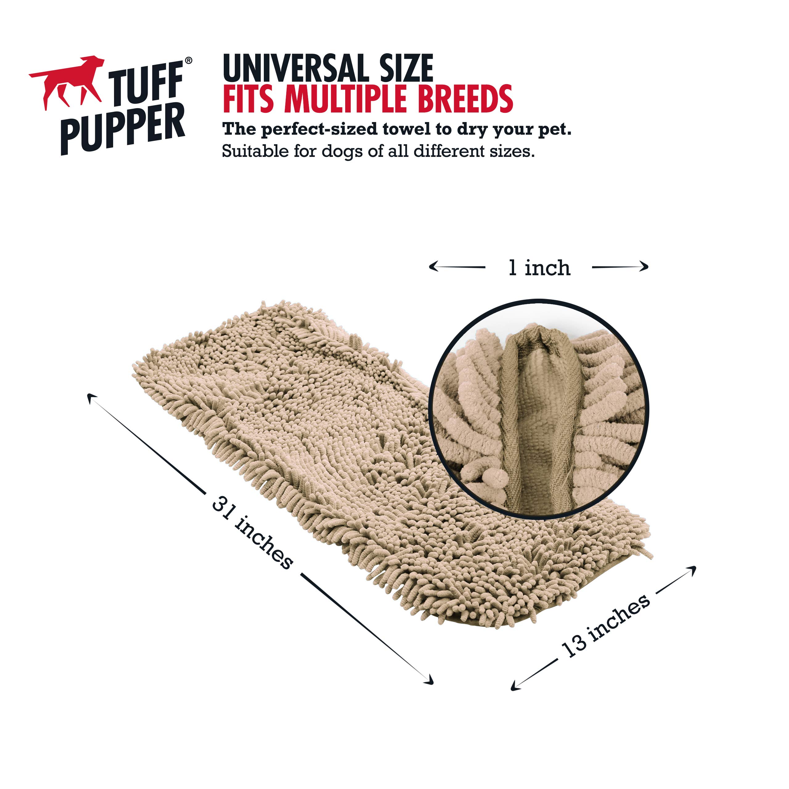 Tuff Pupper Toalla de Secado rápido para Perros | Shammy de Microfibra Ultra Absorbente | Toalla de baño para Perros Extra Grande de 85 x 35 cm | Cómodos Bolsillos para Las Manos