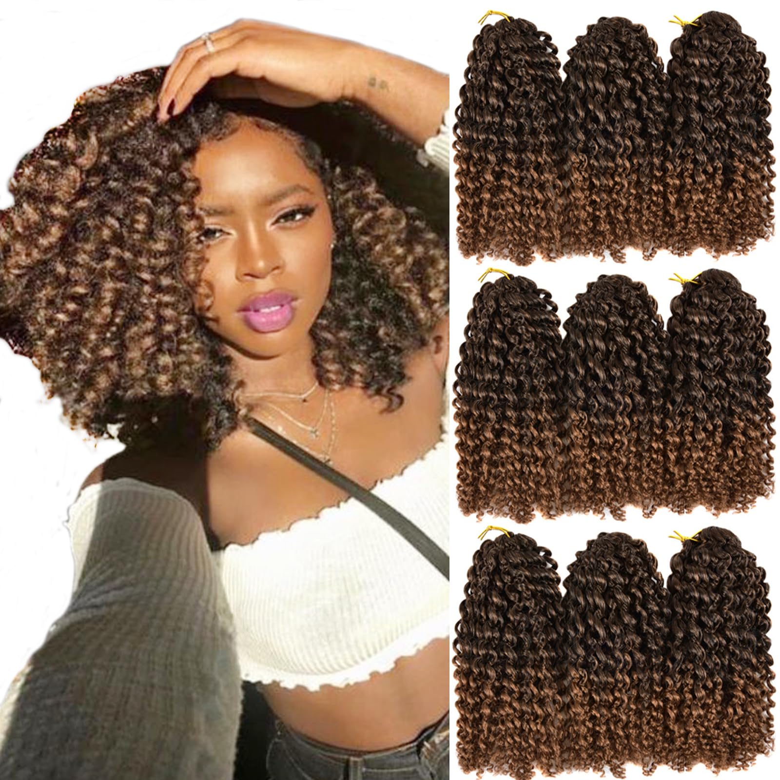 8 Inch Short Passion Twist Hair Kinky Curly Crochet Hair Ombre Brown Crochet Braids Hair for Black Women(9 Bundles,1B/30)