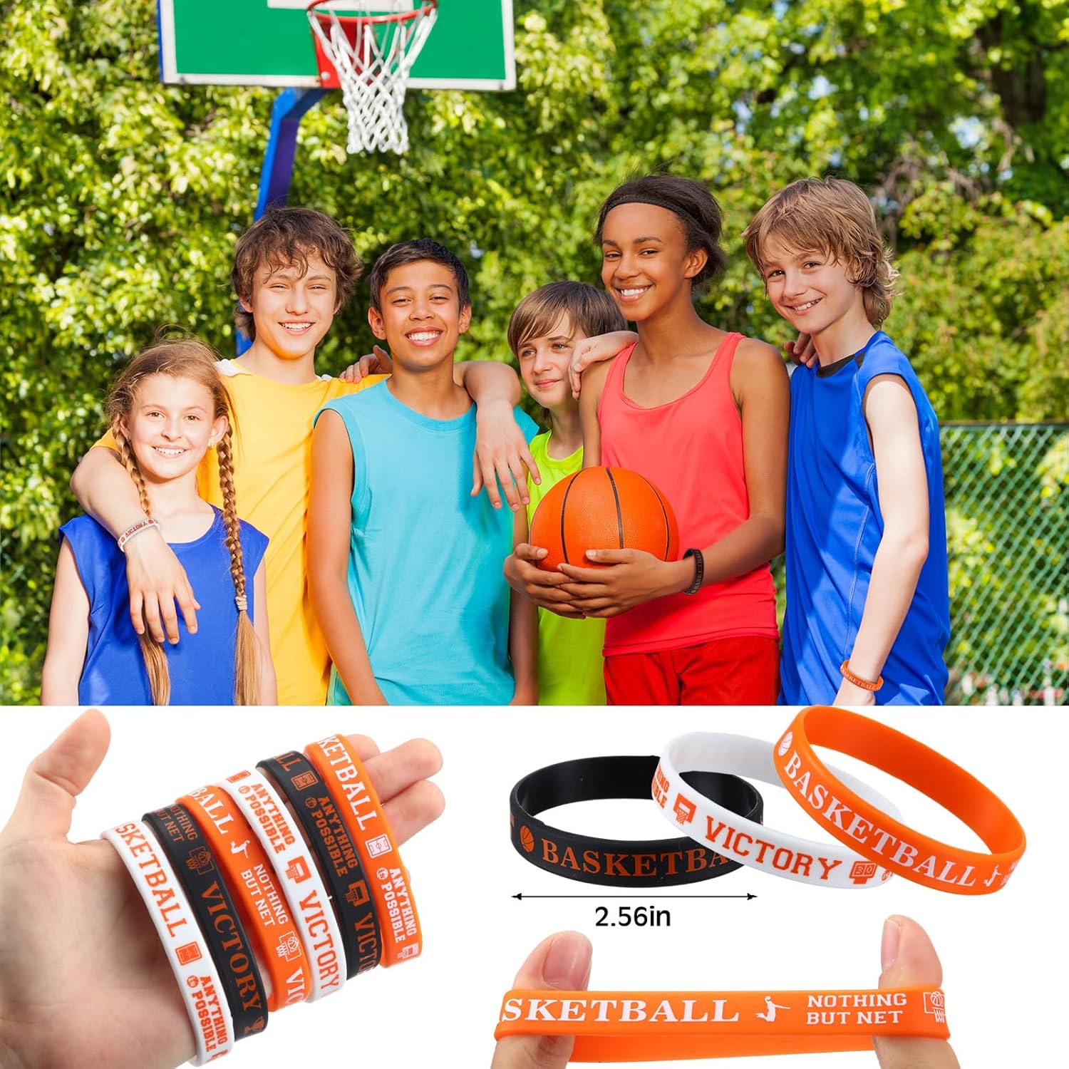 48 Pcs Basketball Party Favors for Kids Include 12 Basketball Drawstring Bags 12 Keychain 12 Silicone Bracelets 12 Mini Stress Ball for Sports Supplies Decorations - Image 4