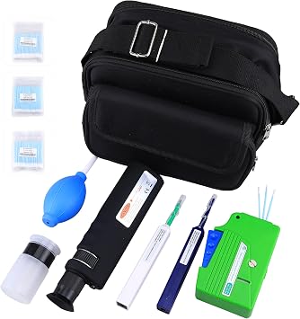 FTTH Fiber Optics Cleaning Kit with Fiber Cleaning Cassette for FC SC ST LC MU Connectors 1.25mm/2.5mm Fiber Cleaner Pen Microscope 400 Times Fibra Connector