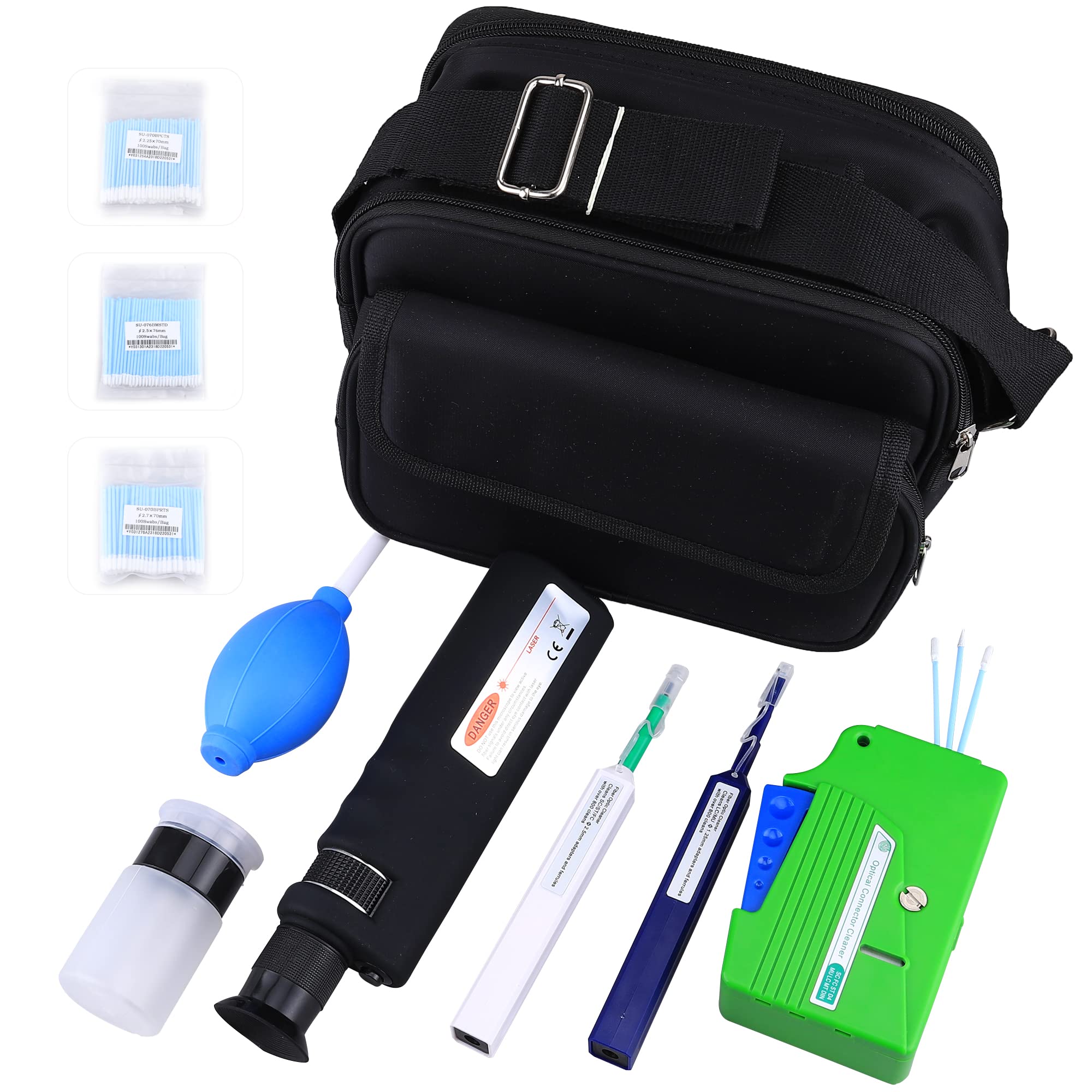 FTTH - Kit de limpieza de fibra óptica con casete de limpieza de fibra para conectores FC SC ST LC MU de 1,25 mm/2,5 mm, limpiador de fibra, microscopio, 400 veces conector de fibra