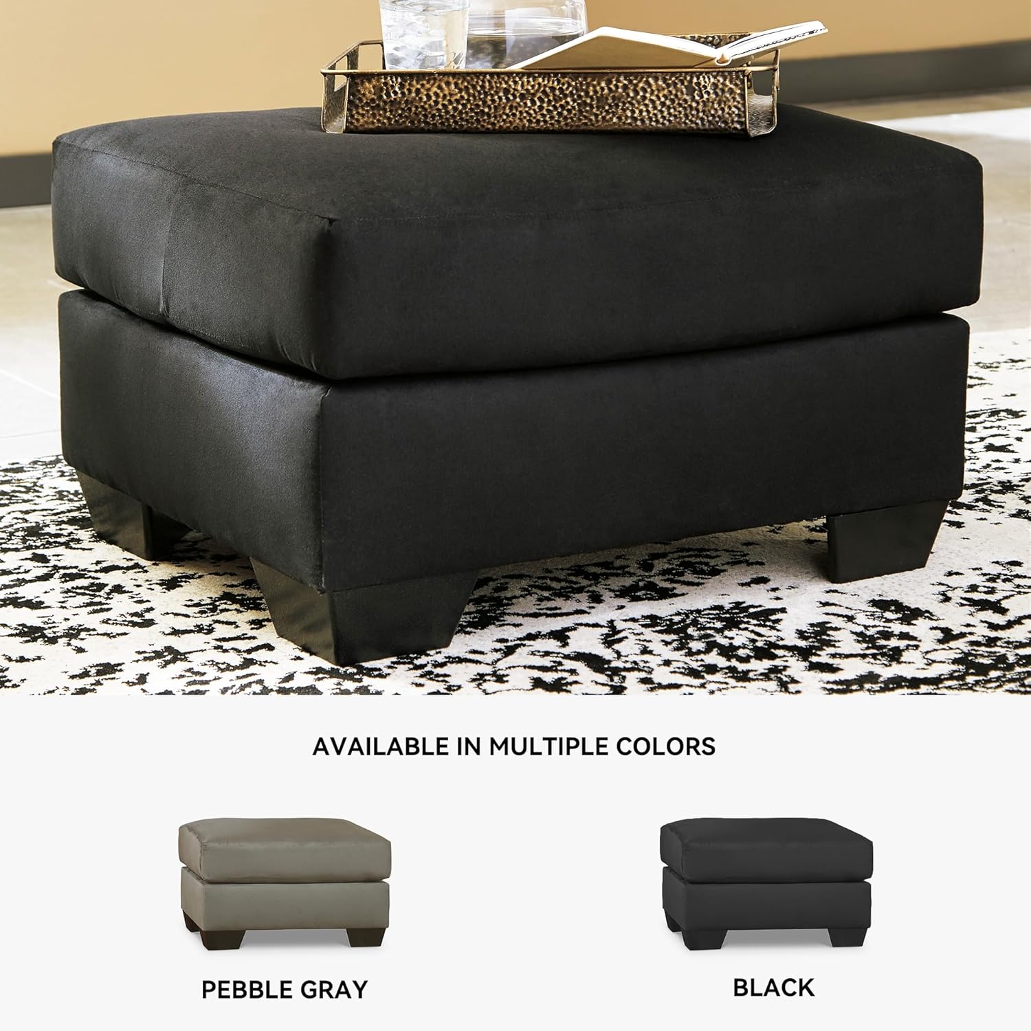 Signature Design by Ashley Darcy Casual Plush Square Accent Ottoman, Black