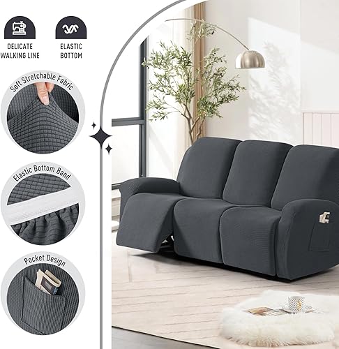 Vista 216 de TAOCOCO Funda para sofá biplaza reclinable, 6 piezas, fundas de sofá reclinable dobles para sofá biplaza reclinable doble de 2 asientos, protector
