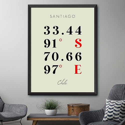 Miniatura 4 de Mapa de Santiago, Chile, Coordenadas Multilíneas de Colores (8x10)