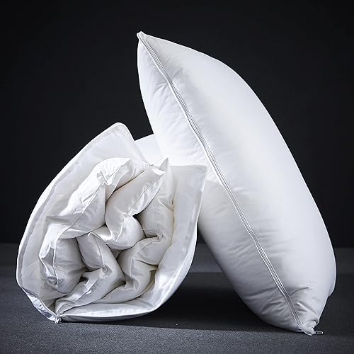 Miniatura 3 de Almohada de capa ajustable para dormir, almohada de plumas de ganso premium con funda de cremallera 100% algodón, tamaño Queen, juego de 2