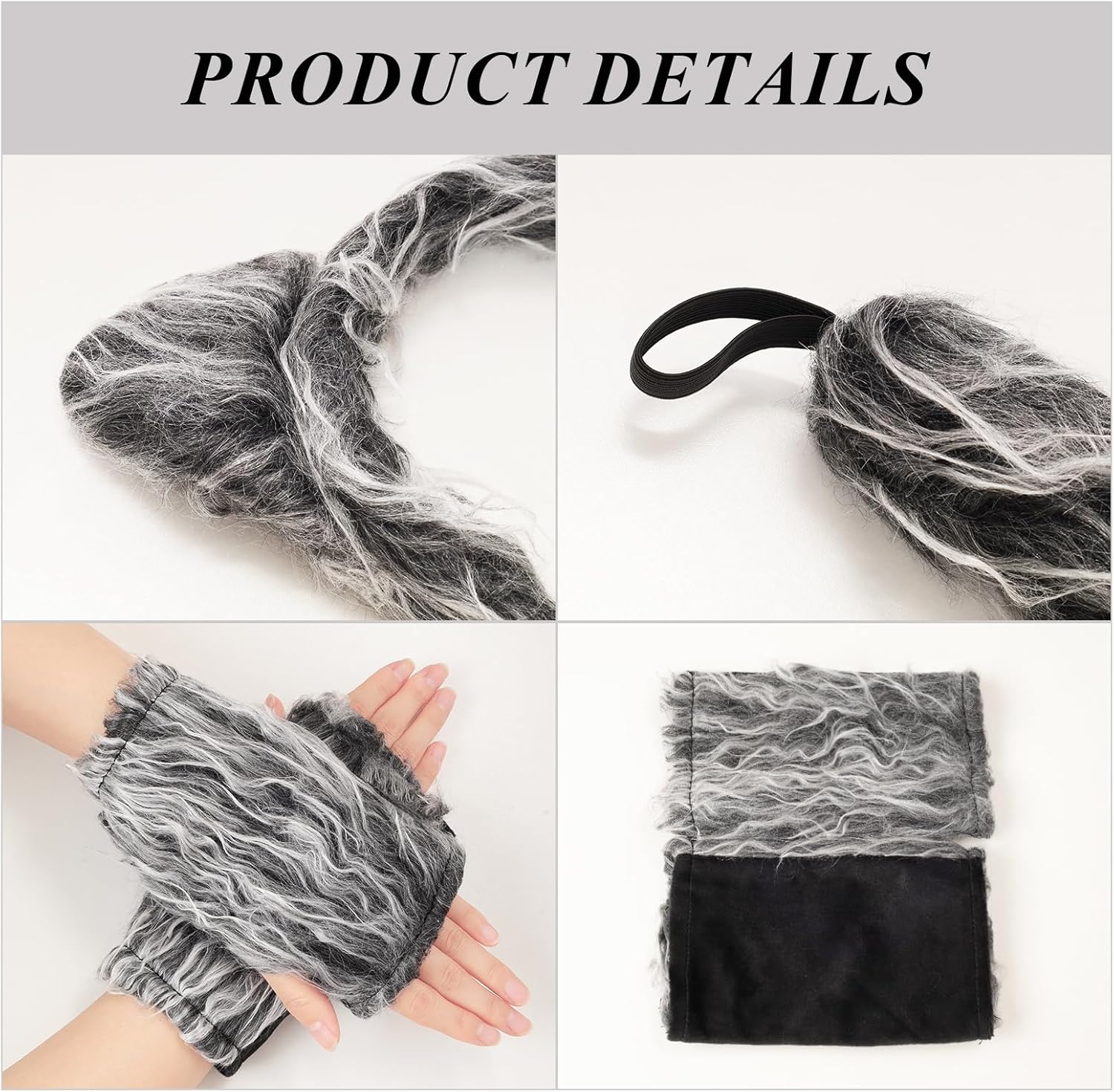 Wolf Werewolf Costume Accessory Set Wolf Ears Headband Gloves Tail Halloween Costume for Men Women Halloween Party - Image 2