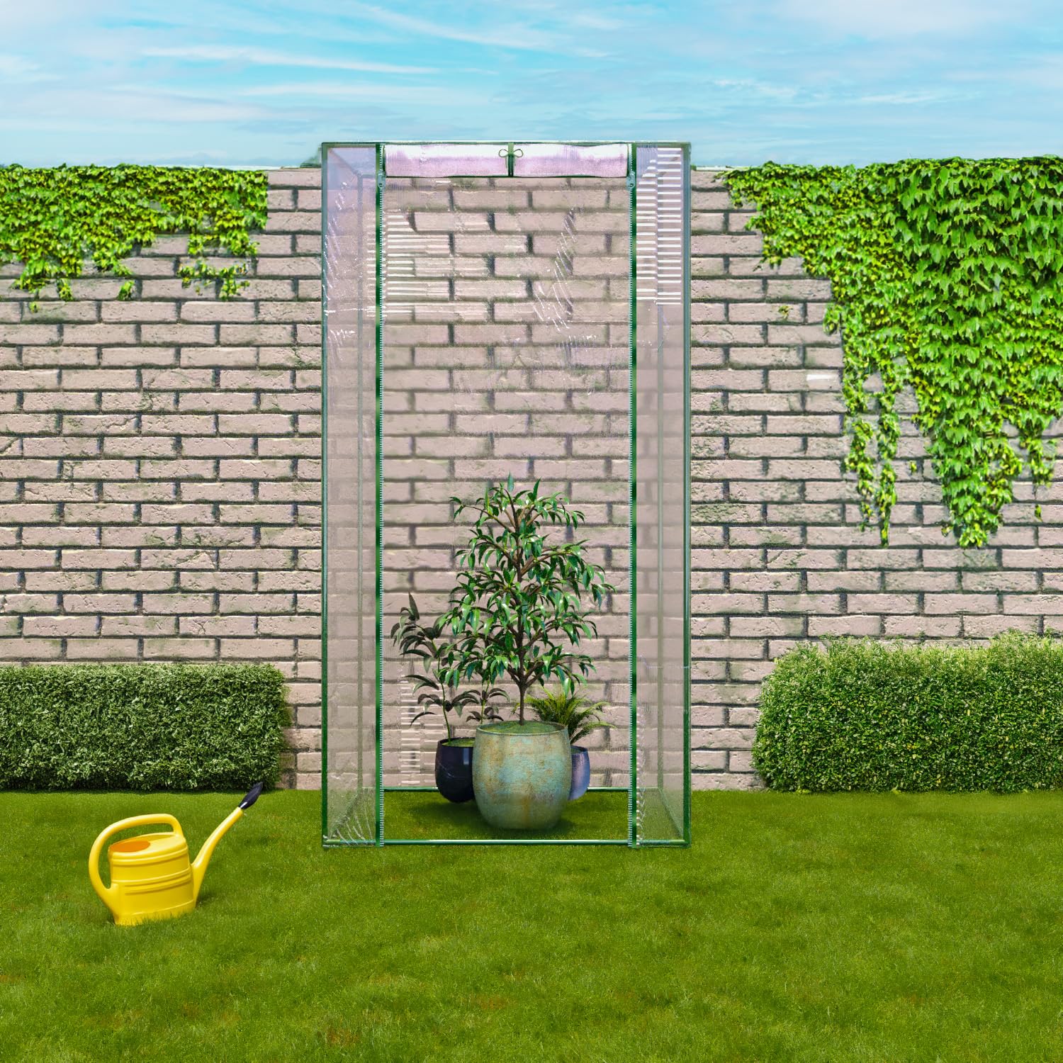 Serra Per Orto Giardino Terrazzo Balcone Senza Ripiani Struttura Metallo Verniciato Telo Trasparente In PVC Porta Avvolgibile Apertura A Cerniera Protezione Piante Giardinaggio 95 x 70 x 190 Cm