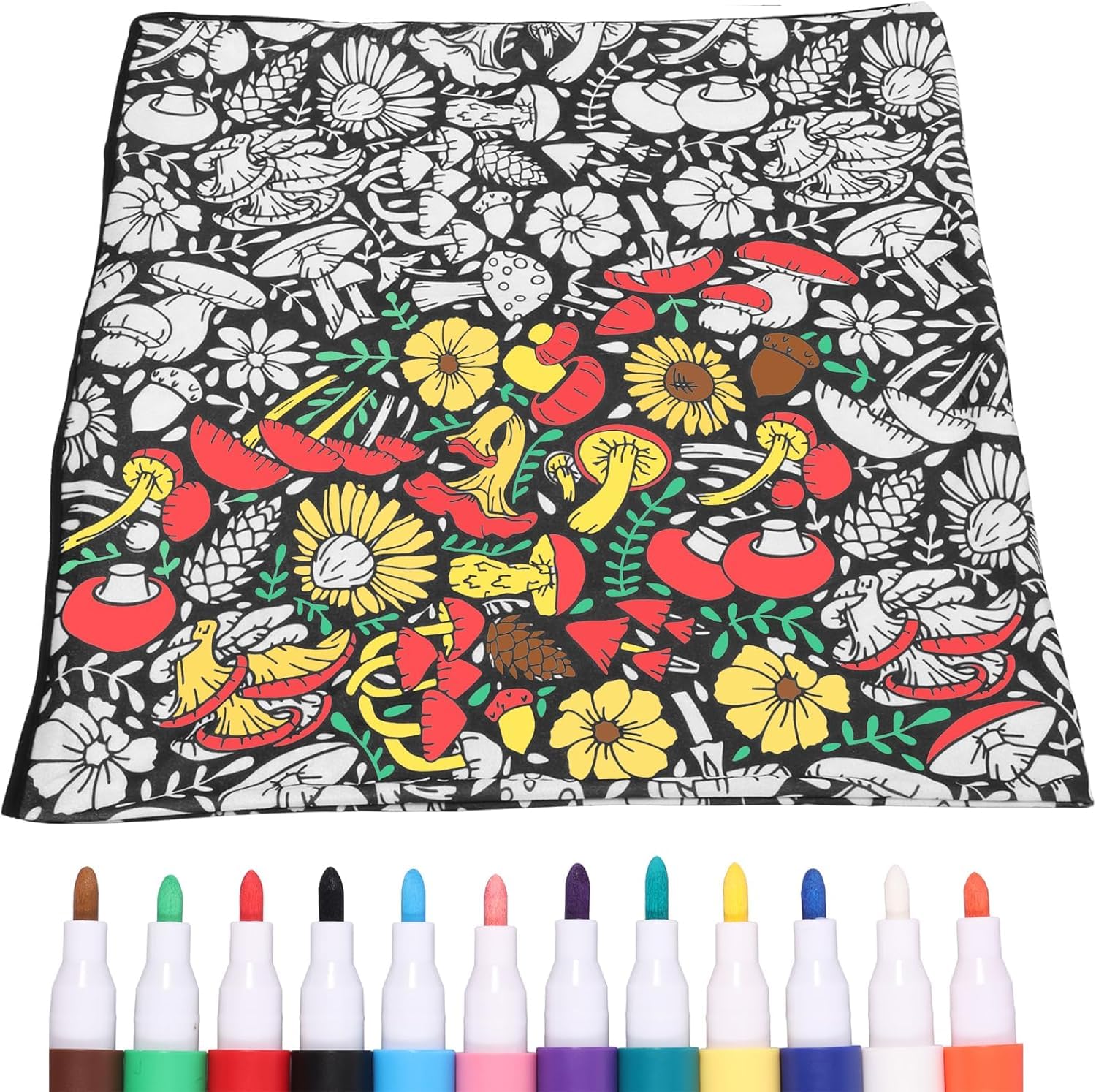 NIHUIFDPY DIY Coloring Blanket with Markers, Color Your Own Throw Blanket for Adults, Fuzzy Velvet Washable Blankets You Can Color, Creative Personalized Cozy Personalized Home Decor Ideal(Mushrooms)