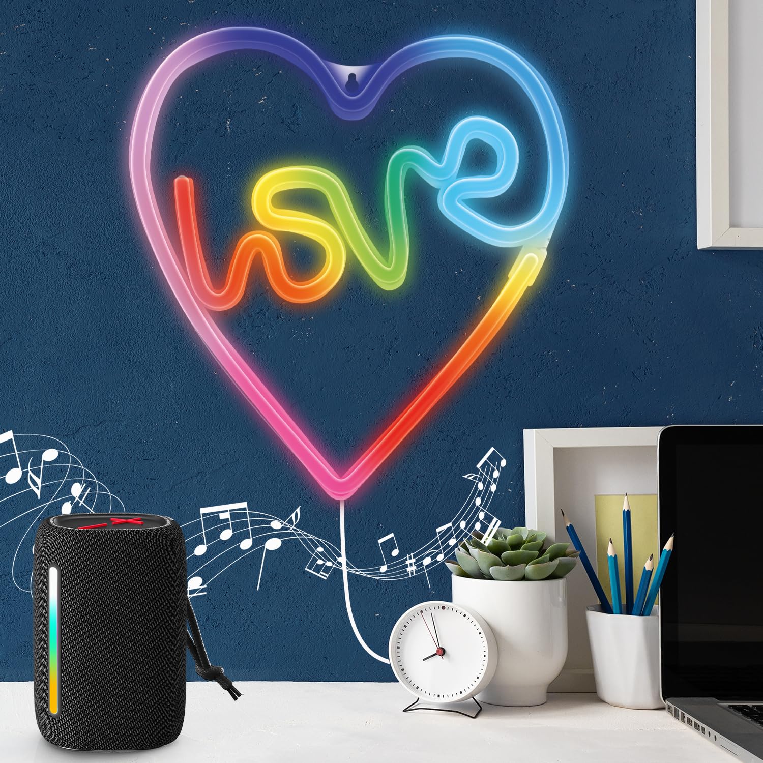 Neon LED RGB Love in the Heart Sign Light USB LED Light Home Light Sign Night Light Love in the Heart Colour Changing on the Remote Control Decorative Wall Lights Bedroom Decoration - Image 3