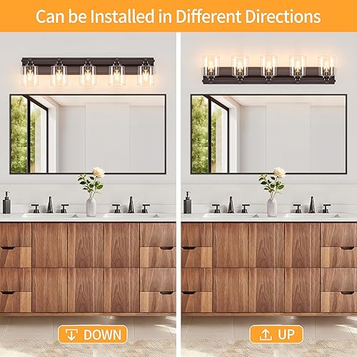 Miniatura 357 de 3 lámparas modernas de baño sobre el espejo, luces de tocador de oro negro para apliques de pared de baño con pantallas de vidrio blanco lechoso