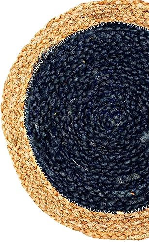 Juego de 4 manteles individuales de yute natural hechos a mano de 6 pulgadas (interior azul)