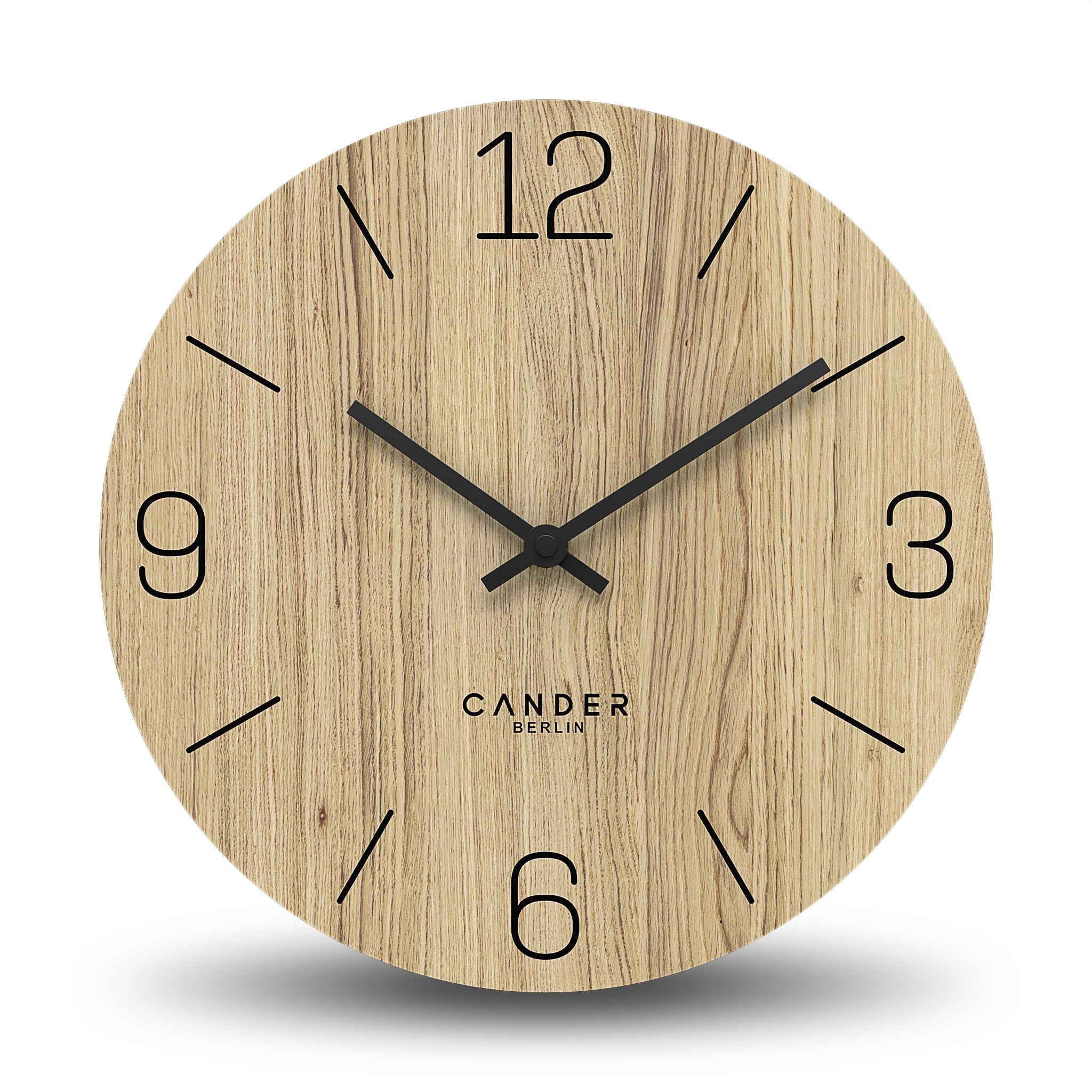 Cander Berlin Brown (Brown) Mnu 2725 D Wall Clock Wood Silent 25 Cm Modern Oak Veneer Vintage No Ticking Noises Kitchen Living Room Analogue