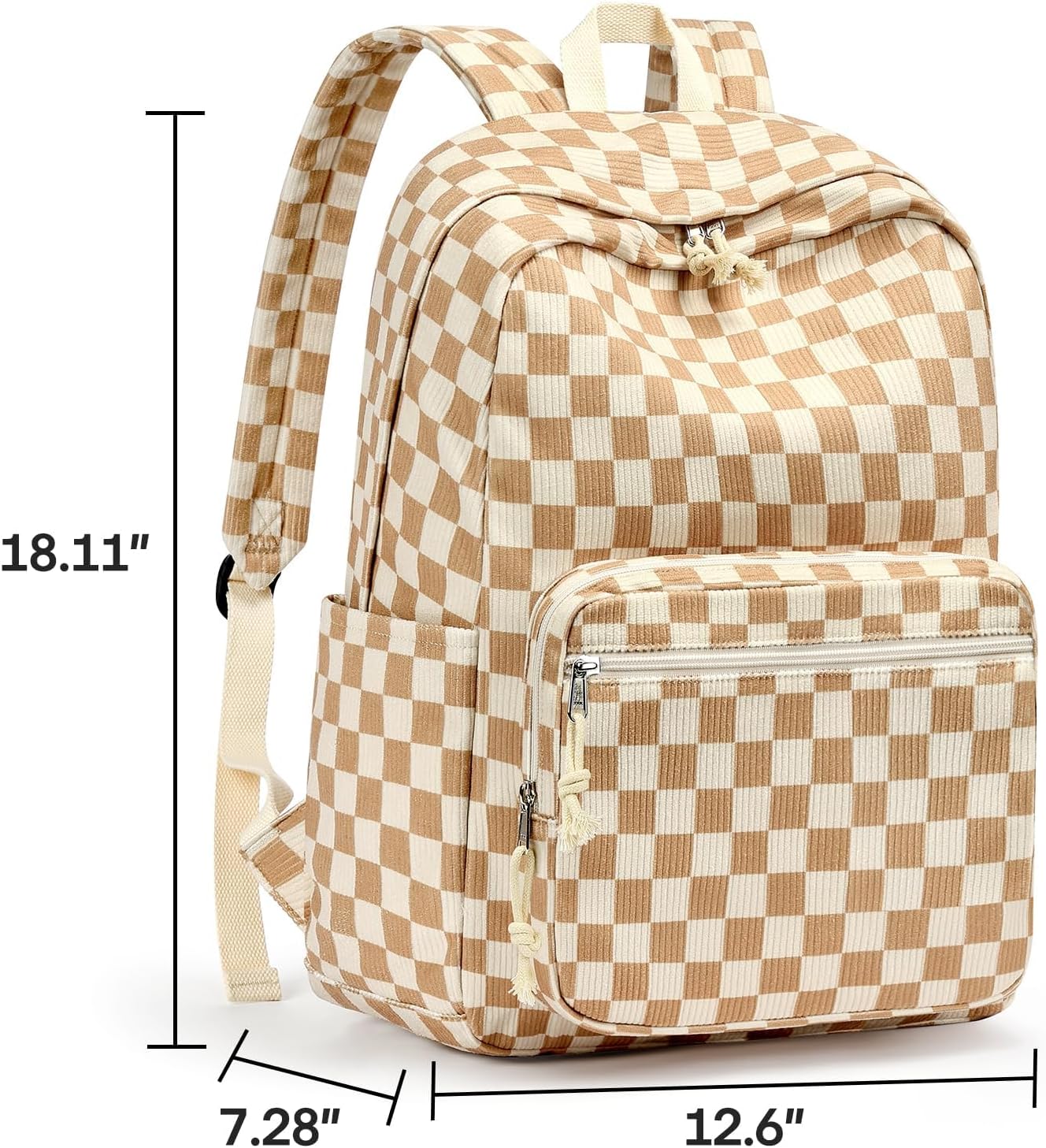 mibasies School Backpack for Girls with Laptop Sleeve: 18IN Large Capacity Corduroy Bookbag for Primary Middle School/College, Travel Daypack for Teens Women - Brown Checkered