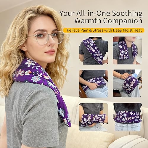 Miniatura 3 de Almohadilla térmica para cuello, hombros y espalda, lavable para microondas, 27 x 5 pulgadas, bolsas de arroz para terapia de calor, paquete