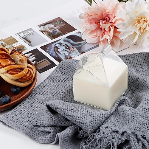 Miniatura 2 de KAYCROWN Jarra de crema de cartón de leche de vidrio, vasos de leche transparente, vasos cuadrados de vidrio, vasos de cóctel, vasos de agua para