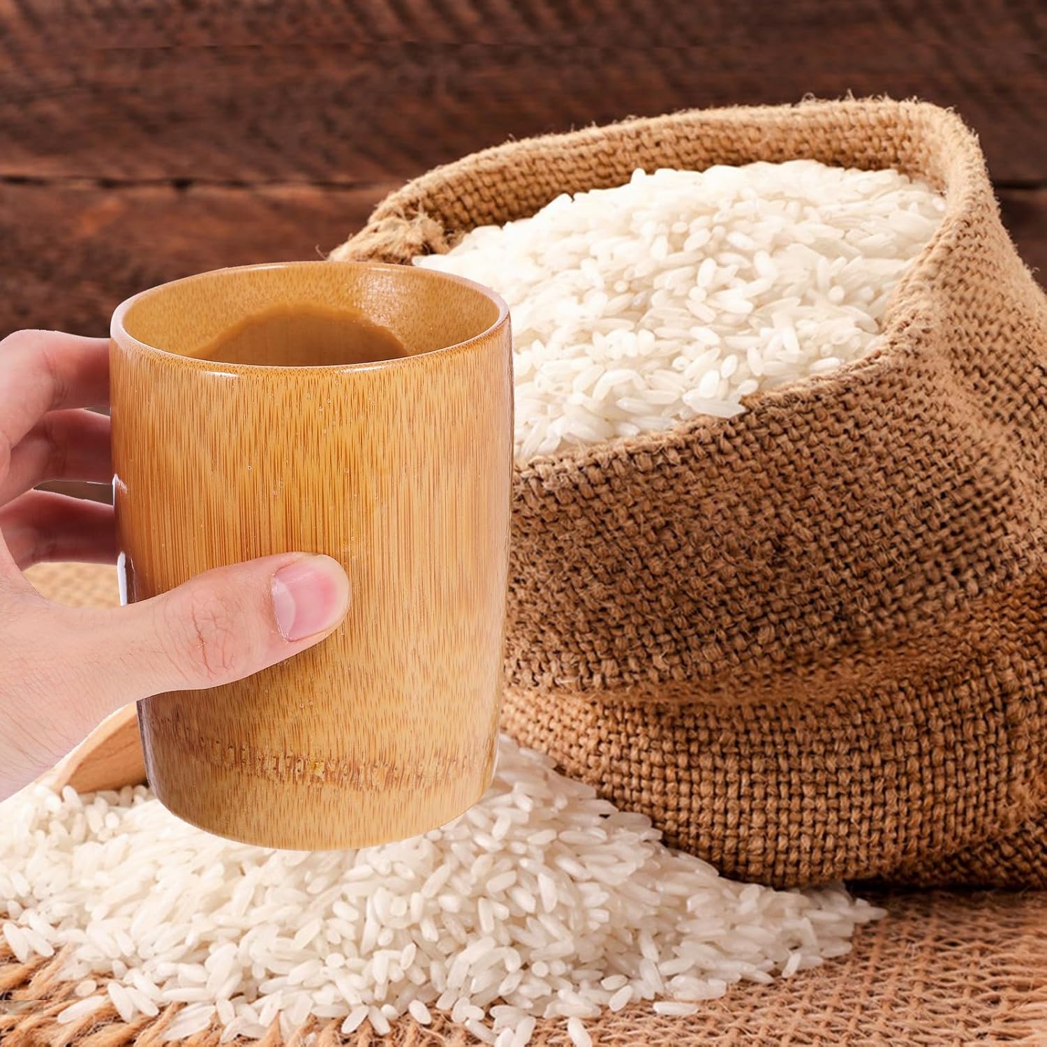 Measuring Cup Small Size Carbonized Grain Measuring Cup Household Kitchen Tool Traditional Wide-mouthed Rice Scoop for Cooking and Baking